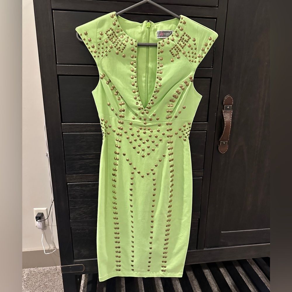 Lipsy Green Studded Mini Dress - Picture 2 of 5